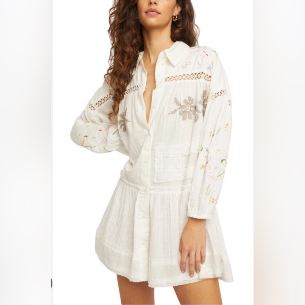 Free People Louisa Embroidered White short dress